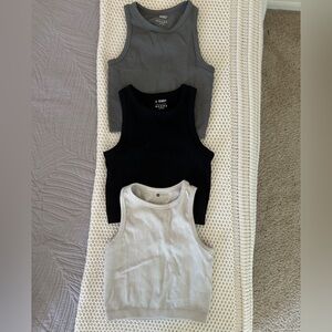 3 Pack, Seamless Ribbed Cropped High Neck Tanks